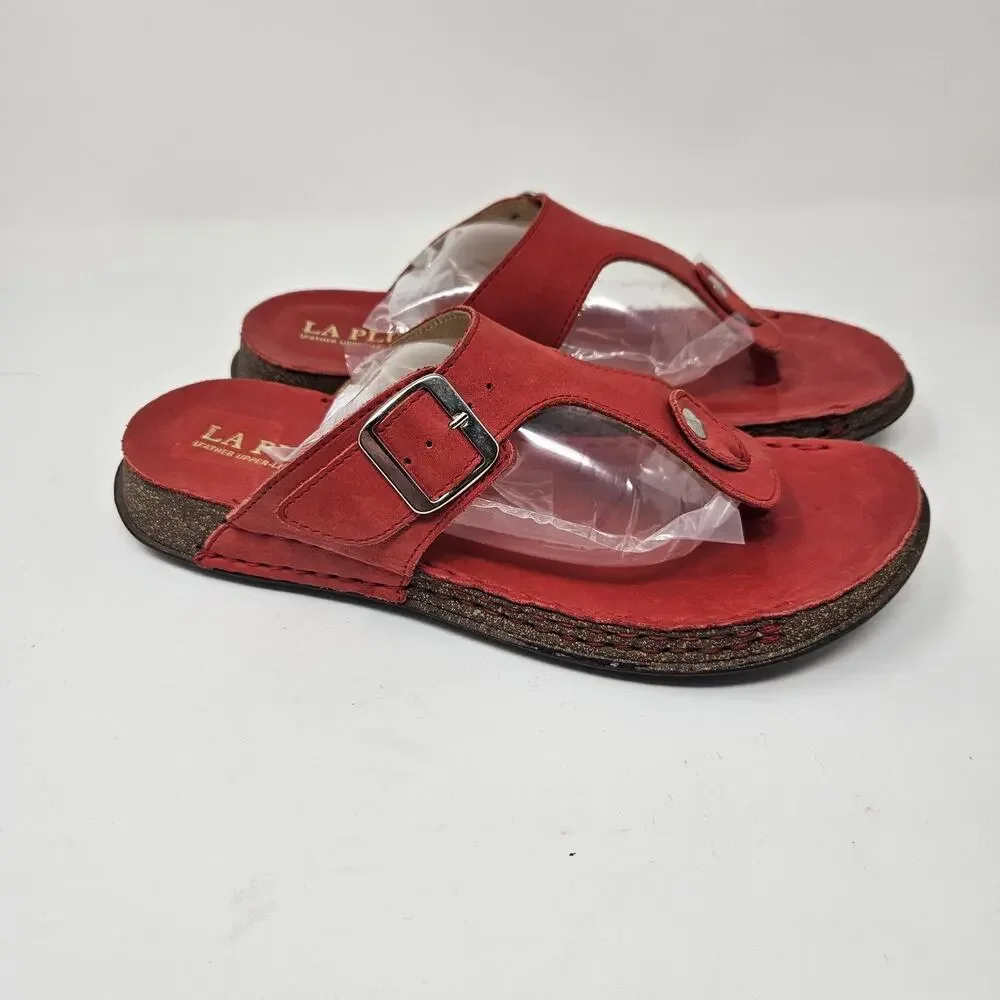 La Plume Womens Shoes Sandals Sz 38 Thongs Leather Red SA